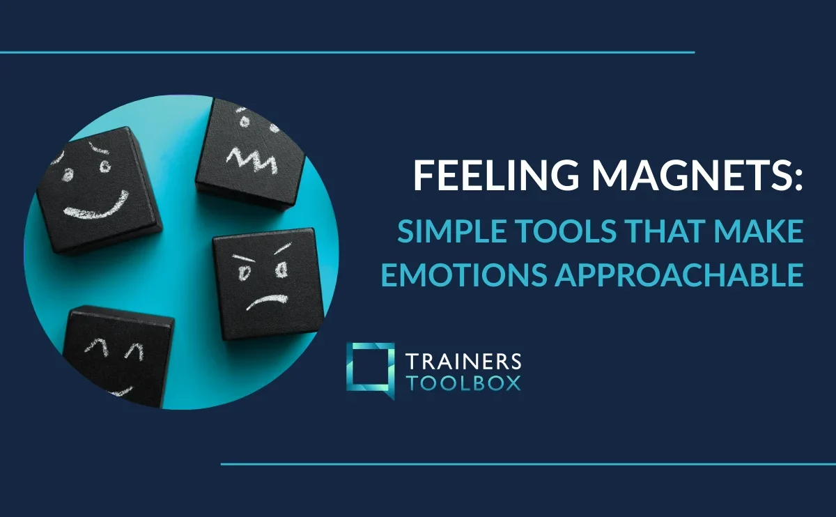 Blog post visual with different emotions and title: feeling magnets.
